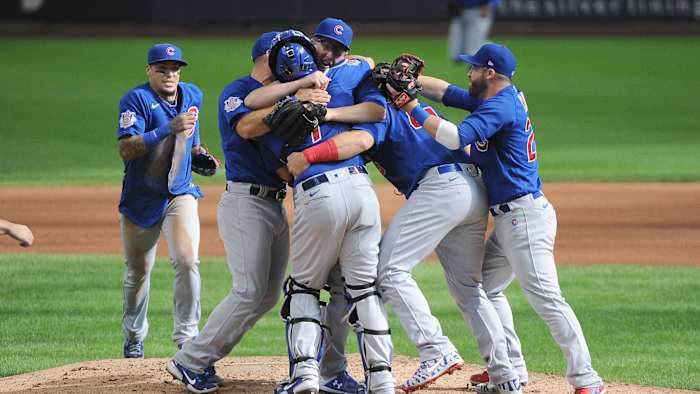 Chicago Cubs pitcher Alec Mills celebrates after recording a no-hitter against the Milwaukee Brewers for the second of the season.